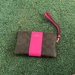 Coach Signature Brown and Pink Wristlet